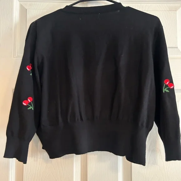 Cherry Embroidered Black Sweater - Picture 3 of 4